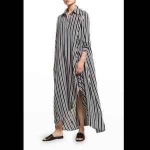 Michael Kors Collection Striped Silk Asymmetrical Shirt Dress New L